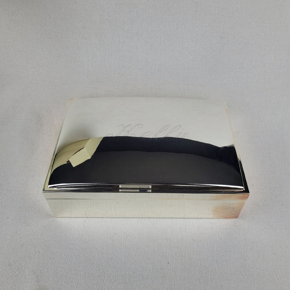 Pottery Barn Silver Tone Monogrammed Kelly Jewelry Box Large Black Velvet Lining